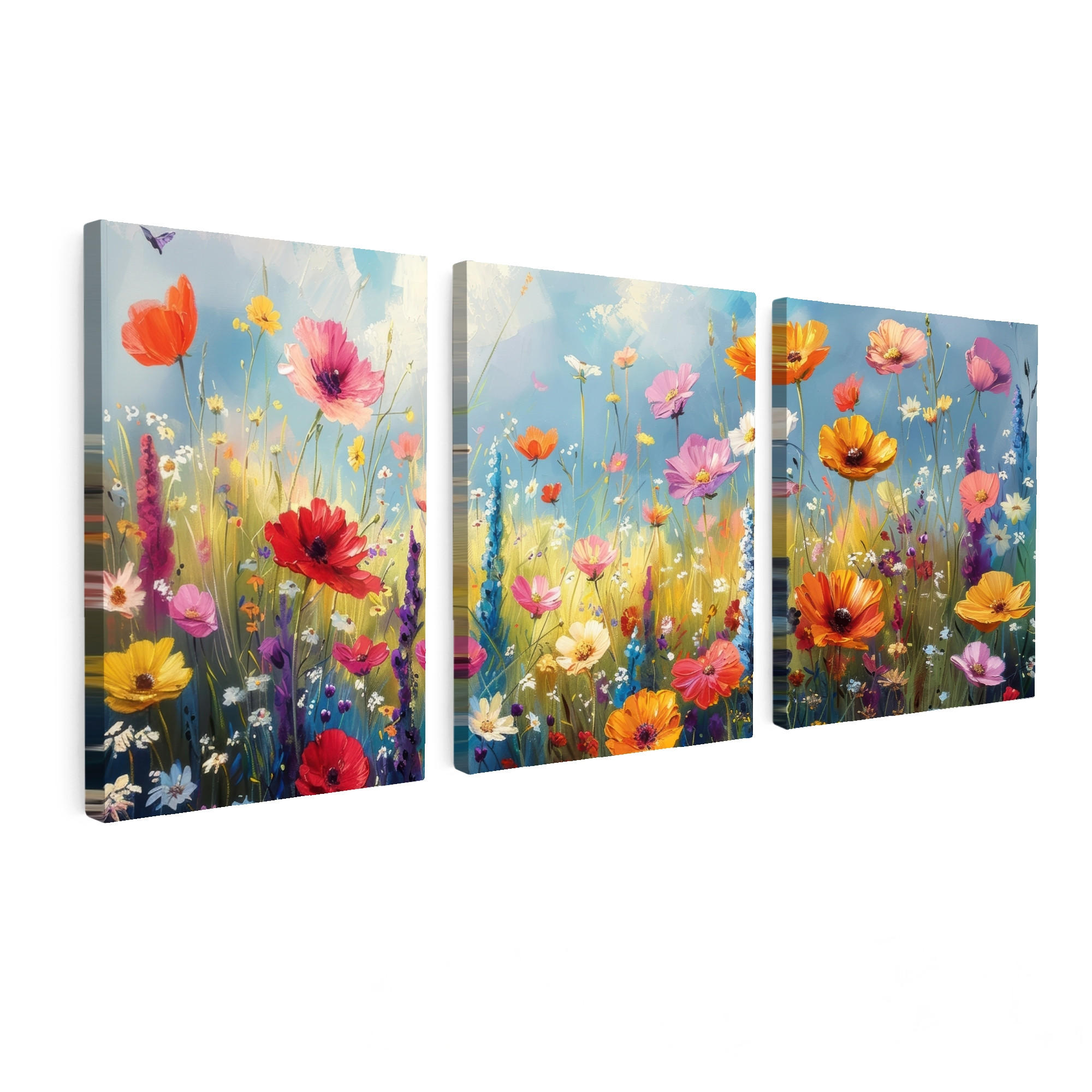MuchoWow OBRAZ NA PLÁTNĚ 3dílná sada Květiny - Jaro - Barevné - Letní 90x40 cm