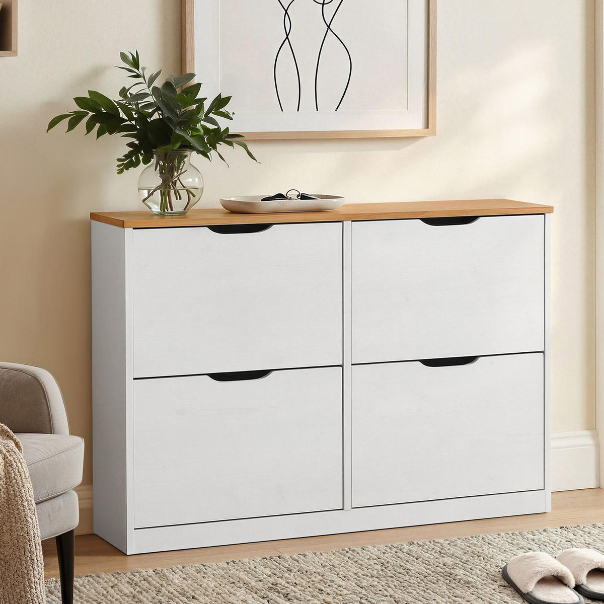 SCHUHSCHRANK BASIL weiß/braun - Weiß/Braun, Holz (115/79/25cm) - IDIMEX