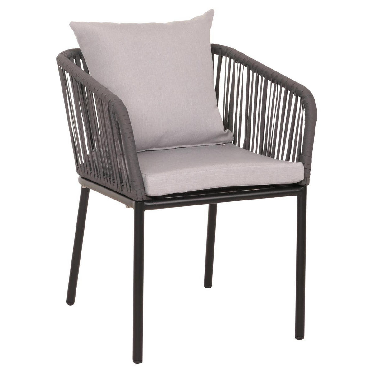 GARTENSTUHL 2er-Set 75x55x55cm wetterfest Aluminium Seilgeflecht Rope Anthrazit Kissen Grau - Anthrazit, Metall (55/75/55cm) - PROREGAL