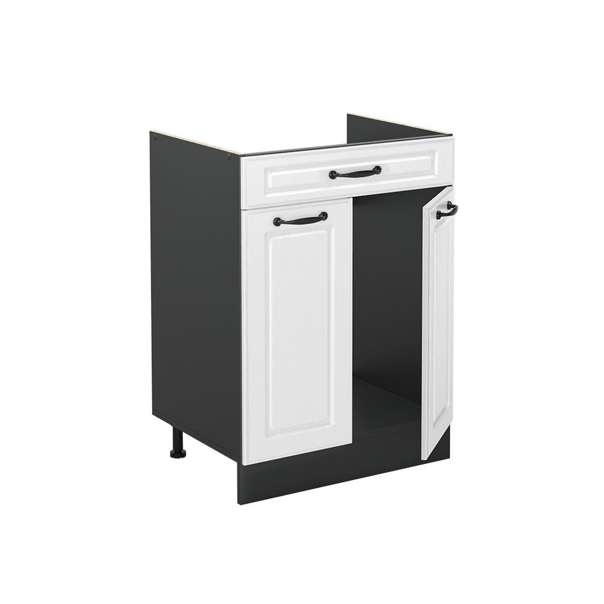 KÜCHENUNTERSCHRANK R-Line, Weiß Landhaus/Anthrazit, 60 cm mit Schublade Arbeitsplatte Marmor - Anthrazit/Weiß, Holzwerkstoff (60/81.6/60cm) - Vicco