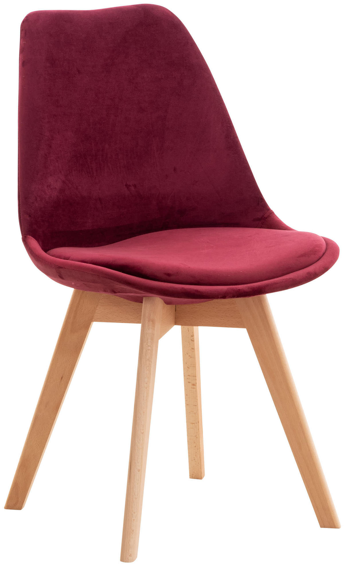 STUHL Samt bordeauxrot - Eukalyptusholzfarben/Bordeaux, Holz/Textil (49/83/50cm) - CLP