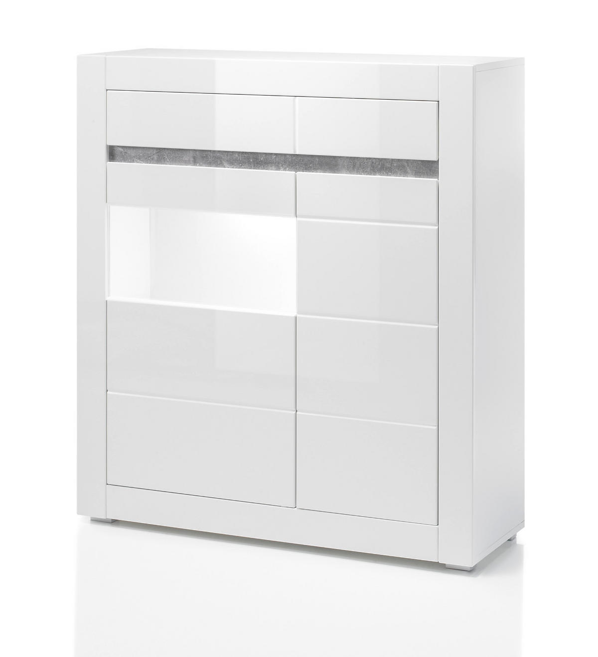 VITRINE Hochglanz weiß, mit weiß oder grau 100 cm, Kommode mit Soft-Close - Weiß Hochglanz/Weiß, Glas/Holzwerkstoff (100/112/35cm) - Furn.Design