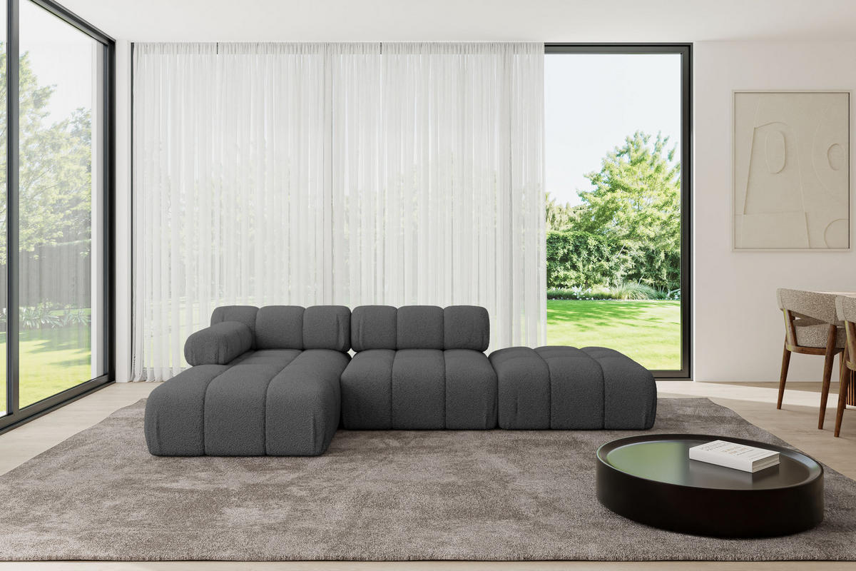 ECKSOFA modulares Sofa Lizur-L1 - 285x160x70 cm Grau Bouclé - Grau, Holzwerkstoff/Textil (285/160cm) - ALTDECOR