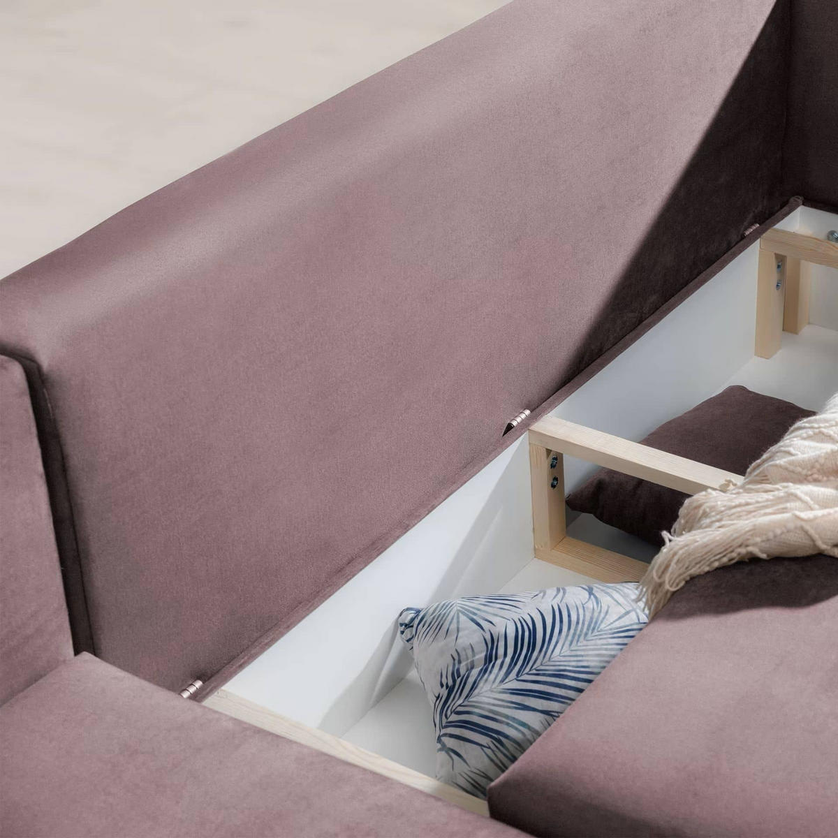 ECKSOFA mit Schlaffunktion und Bettkasten, Loco-Stoff - Flieder/Schwarz, Textil/Metall (289/190cm) - Eltap