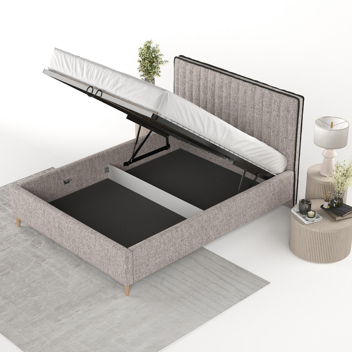 POLSTERBETT Aria 180/200 cm Beige im Neve Stoff - Beige/Naturfarben, Holz/Holzwerkstoff (180/200cm) - AltaBeds