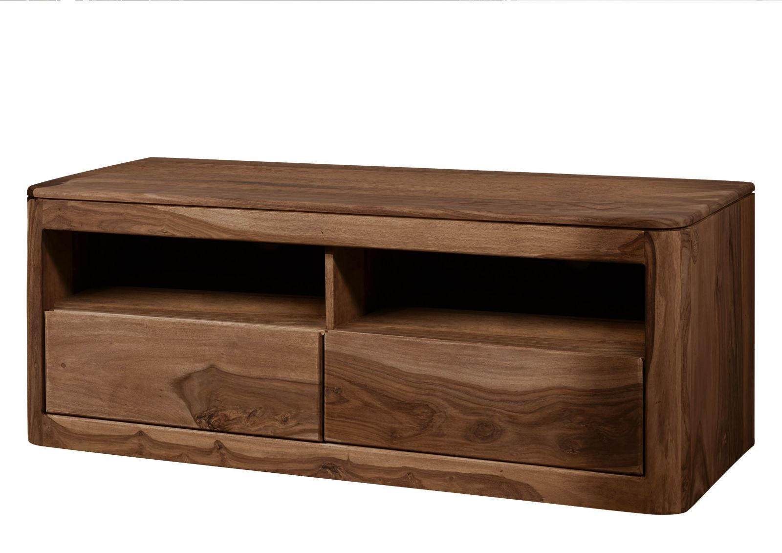 TV-BOARD Sheesham 128x50x49 rot-braun gebeizt TORONTO #107 - Dunkelbraun, Holz (128/49/50cm) - Massivmoebel24