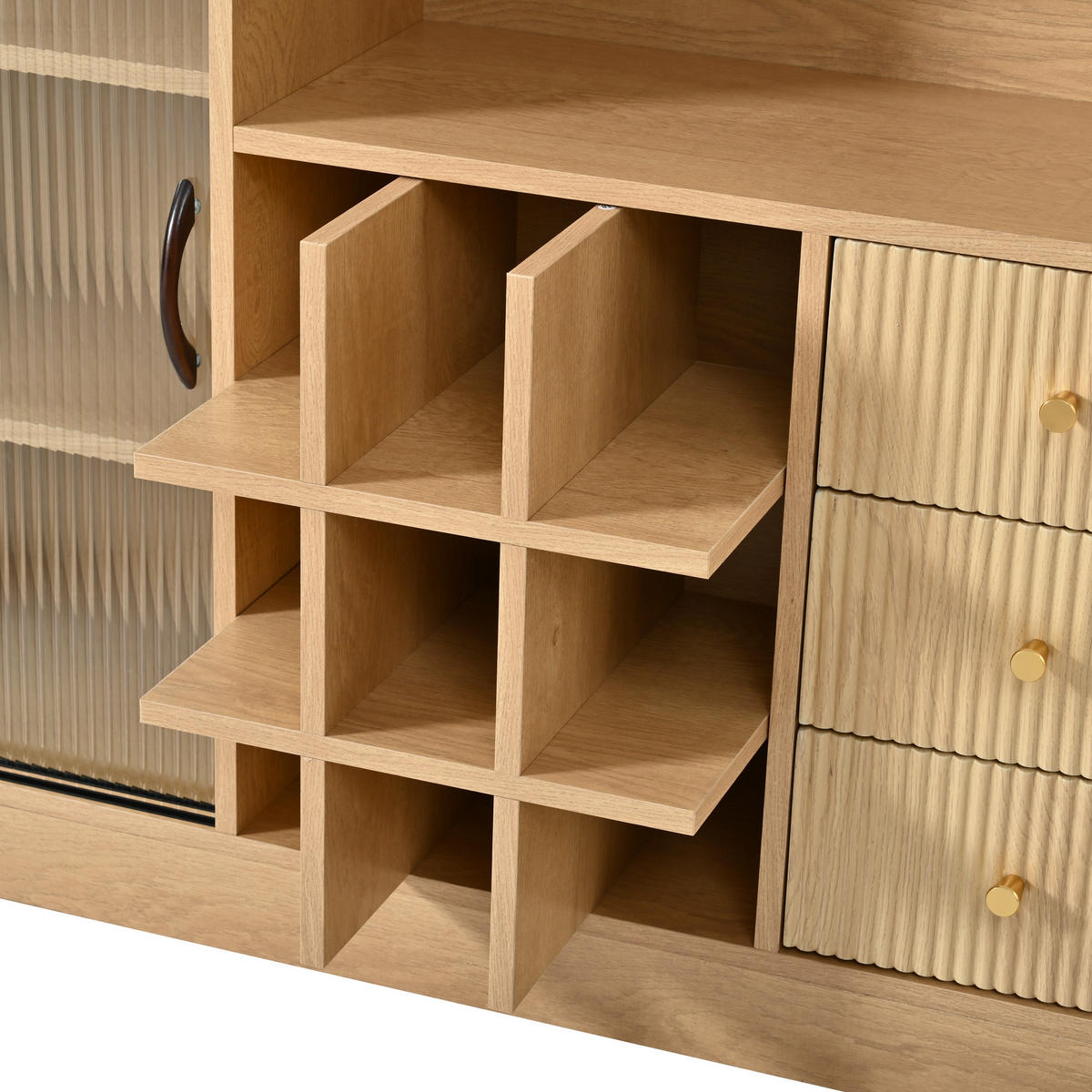 SIDEBOARD 120/30/85 cm, Natur, mit LED-Beleuchtung, Glas-Schiebetüren und Weinregal - Transparent/Naturfarben, Glas/Holzwerkstoff (120/85/30cm) - CHICFURN