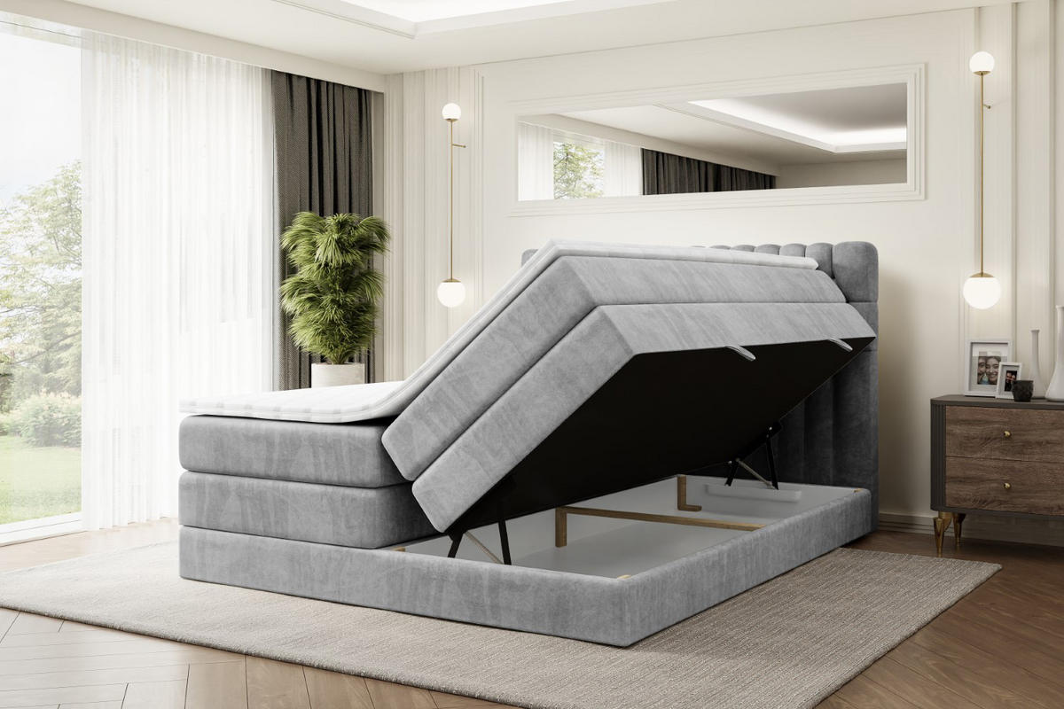 BOXSPRINGBETT SERENE KING - 160 x 200 - H3/H4 - Hellgrau - Hellgrau, Holzwerkstoff (160/200cm) - ALTDECOR