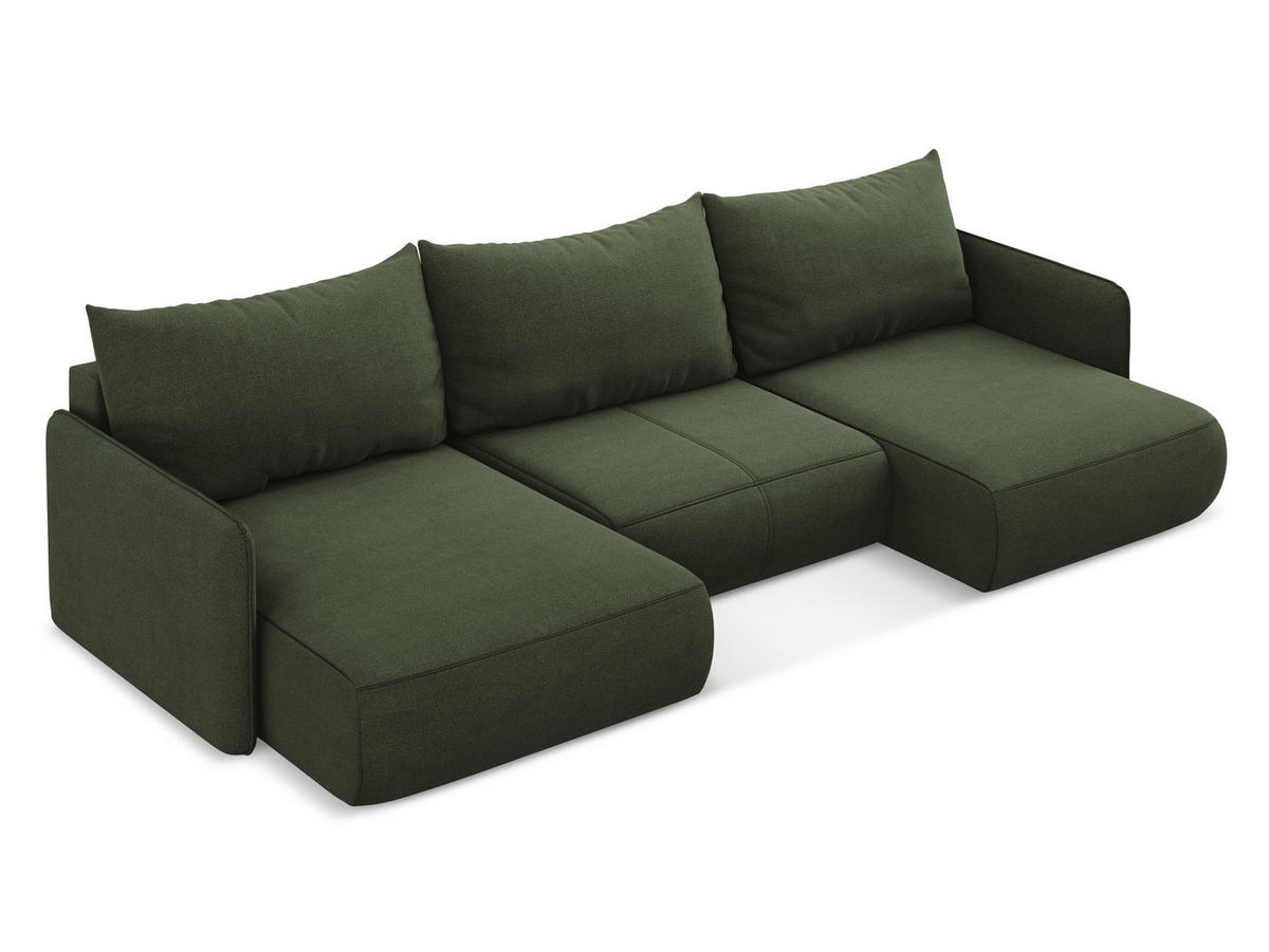 WOHNLANDSCHAFT Strukturstoff Stoff Grün - Schwarz/Olivgrün, Kunststoff/Textil (290/86/148cm) - Makamii
