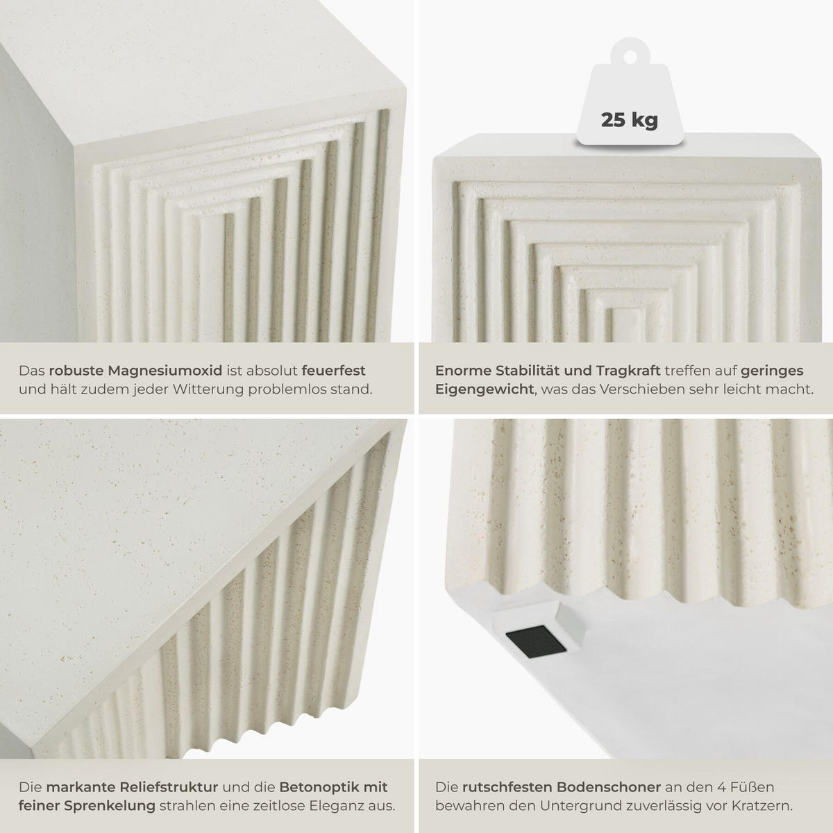 BEISTELLTISCH Aline, 38 x 38 x 51 cm, creme - Creme, Keramik (38/38/51cm) - tectake