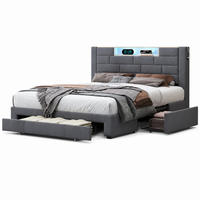 POLSTERBETT 160/200 cm-Doppelbett Grau mit Schubladen, LED und USB-Anschlüssen,Samt - Naturfarben/Grau, Holz/Textil (140/200cm) - FURNISHINGS HOME