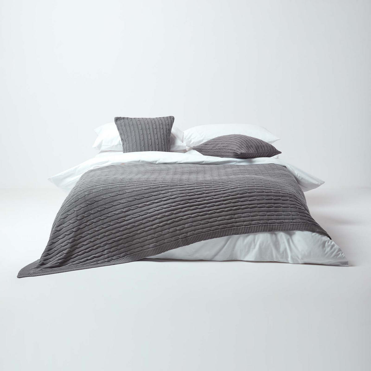 STRICKDECKE 150/200 cm, Baumwolle mit Rautenmuster - Grau, Textil (150/200cm) - Homescapes