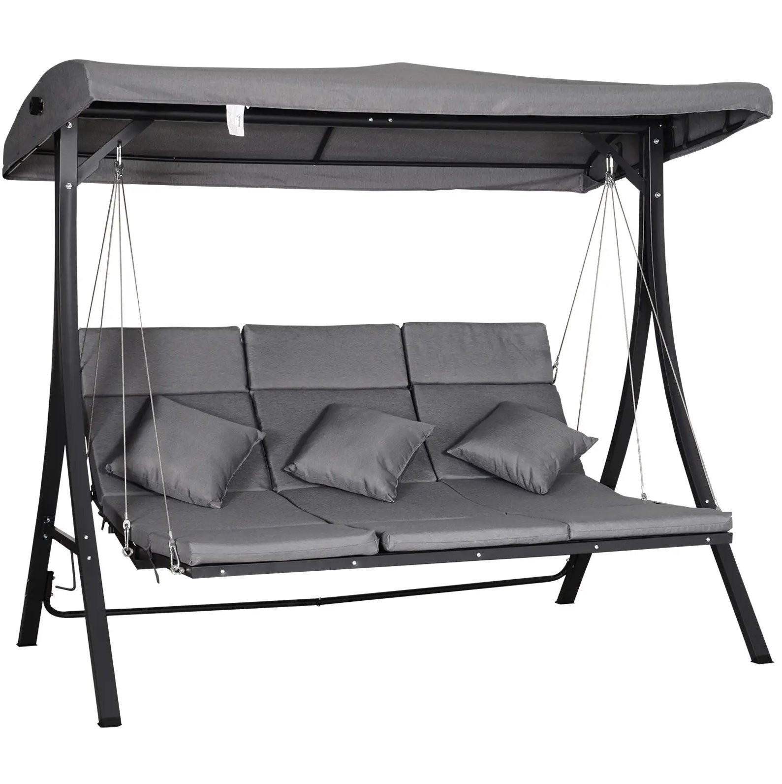 HOLLYWOODSCHAUKEL 3-Sitzer mit verstellbarem Sonnendach und Sitzkissen, stabiler Metallrahmen, Grau - Grau, Metall (115/168/200cm) - Redom