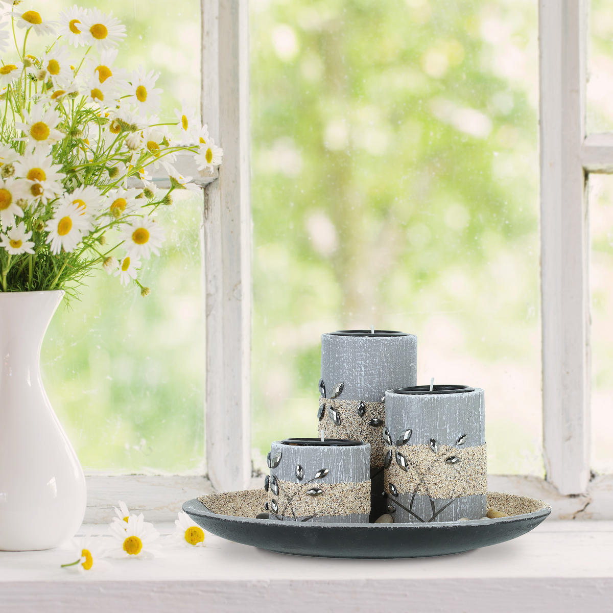 TEELICHTHALTERSET - Multicolor, Holzwerkstoff/Stein (13.5cm) - Relaxdays