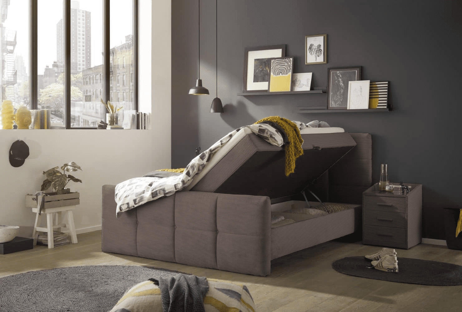 Thumbnail - ed exciting design Boxbett, Braun, Textil, Nachbildung, H2, 7-Zonen, Rechteckig, 160x200 cm, Schlafzimmer, Betten, Boxsp...