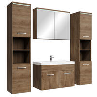 BADMÖBEL-SET Paso LED 5 Teile Braun Eiche - 80 x 35 x 55 cm - Eichefarben/Braun, Holz (80/55/40cm) - Badplaats
