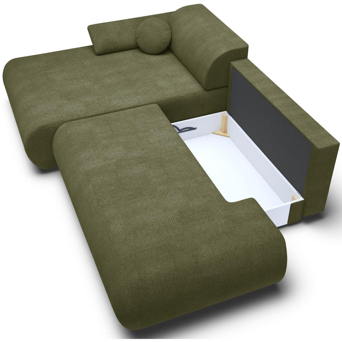 ECKSOFA Armone Olivgrün Chenille - Schwarz/Olivgrün, Kunststoff/Textil (286/173.5cm) - Selsey