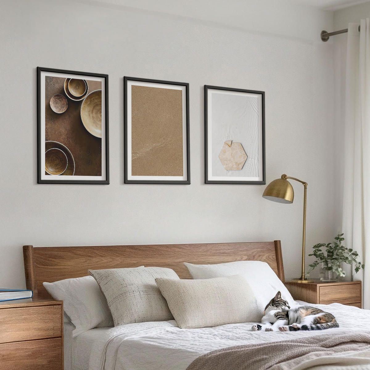 WANDBILDER 3er-Set - 40x60 cm Schwarzer Rahmen - Minimalistische Texturen und Farben - Schwarz, Kunststoff (40/60cm) - ArtPrintCave