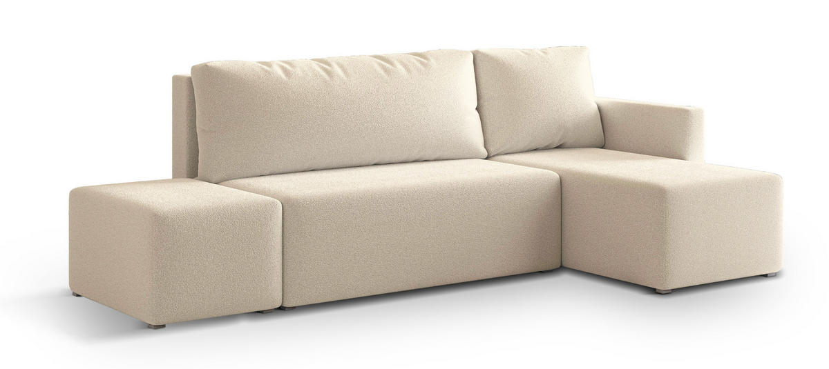 ECKSOFA VELOTTI R-S Creme Boucle-Stoff mit Schlaffunktion - Creme, Holz (261/143cm) - MASSENO
