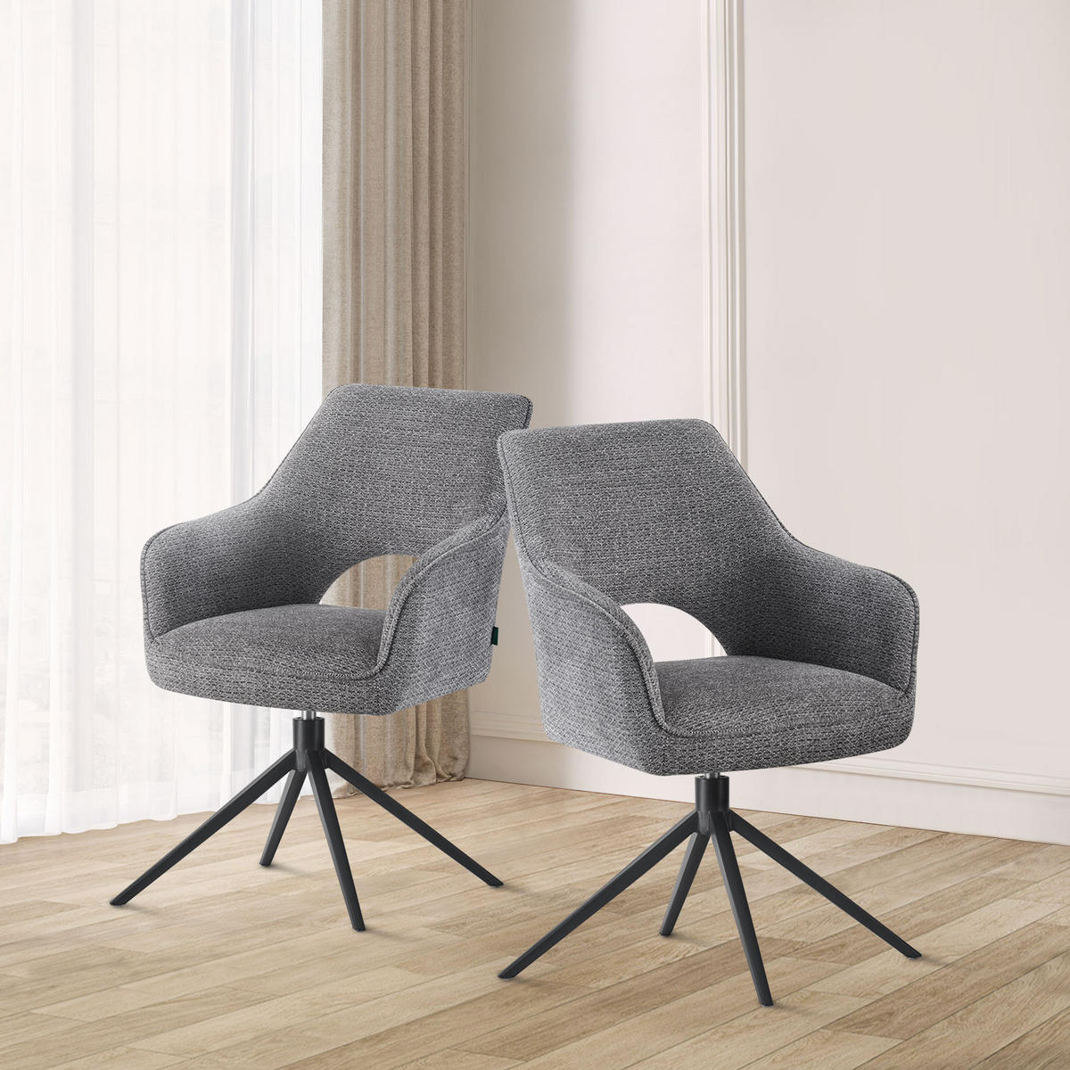 ESSZIMMERSTUHL THOMAS-ANNA 2er-Set 360°drehbar - Schwarz/Grau, Textil (57/87/63cm) - DUBI Möbel