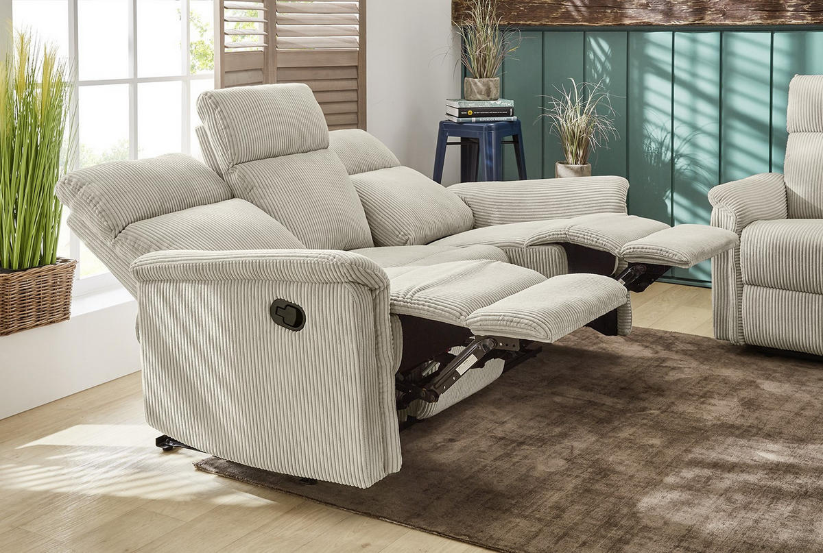 3-SITZER-RELAXSOFA Federkern, Liegefunktion verstellbar durch halbautomatische Relaxfunktion B180/T93/H100 cm, Cord Beige / 15506 - Beige/Schwarz, Textil (180/100/93cm) - luma-home