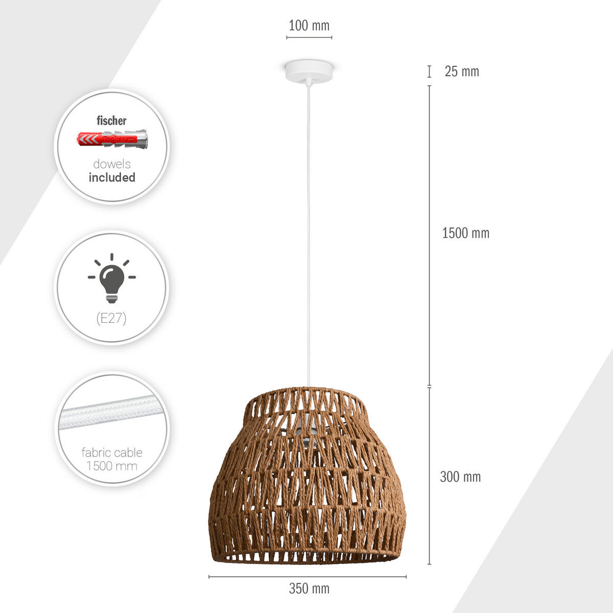 PENDELLEUCHTE Hugo Pd1 Ron - Naturfarben, Metall (35/35/30.4cm) - Paco Home