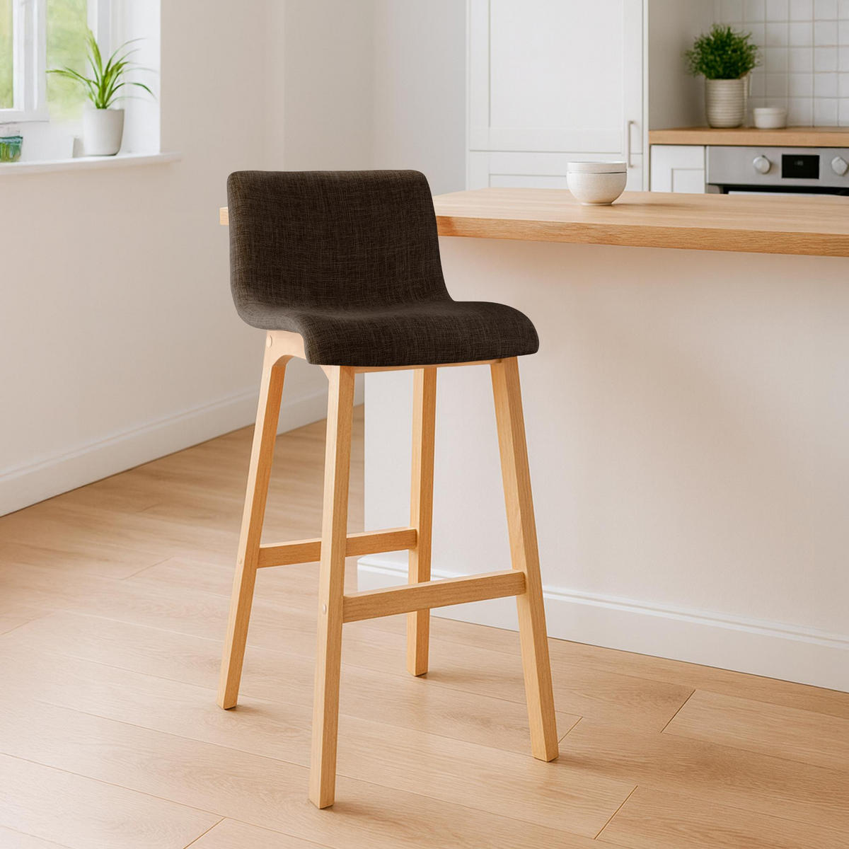 BARHOCKER 2er Set Stoff braun - Eukalyptusholzfarben/Braun, Holz/Textil (41/102/46cm) - CLP