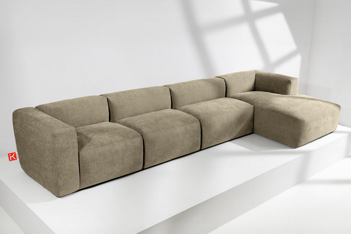 ECKMODULSOFA-RECHTS BUFFO 6-Sitzer mit extrem weicher Sitzfläche, Gewebestoff, sandfarben - Sandfarben, Textil (377/180cm) - KONSIMO®