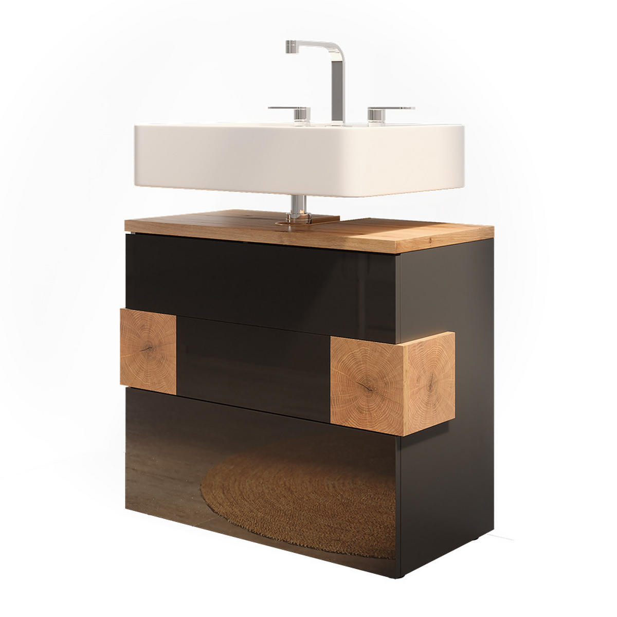 WASCHBECKENUNTERSCHRANK Eden Anthrazit 70 x 64.5 cm mit 2 Schubladen - Anthrazit/Eiche Artisan, Holzwerkstoff (70/64.5/37cm) - Vicco
