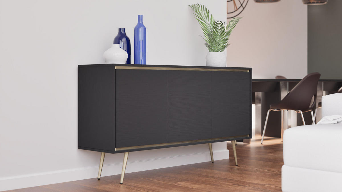 KOMMODE Tori 150 cm Black Graphite - Goldfarben/Schwarz, Holzwerkstoff/Metall (150/80/40cm) - Ravio