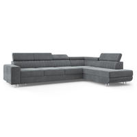 ECKSOFA HESTION Grau Velours-Stoff mit Schlaffunktion - Grau, Holz (332/190cm) - MASSENO