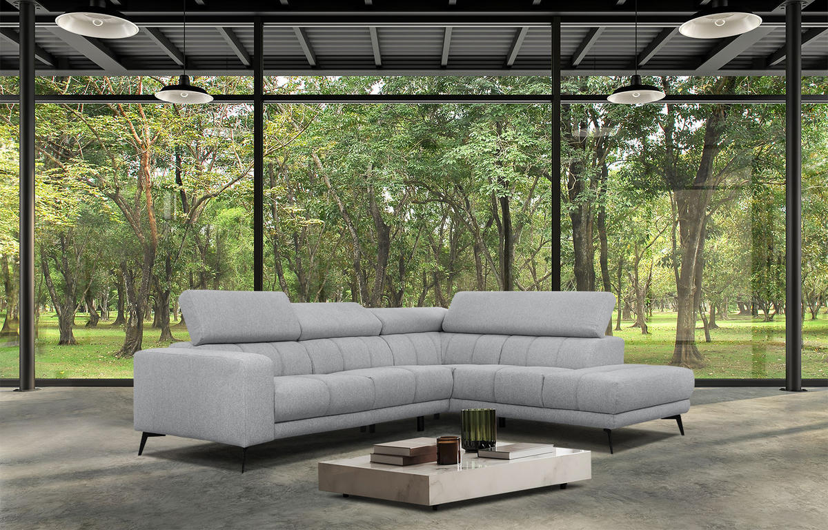 ECKSOFA MORELLO 5-Sitzer, silberfarben - Silberfarben/Schwarz, Holzwerkstoff/Textil (287/228cm) - Courtois Laville