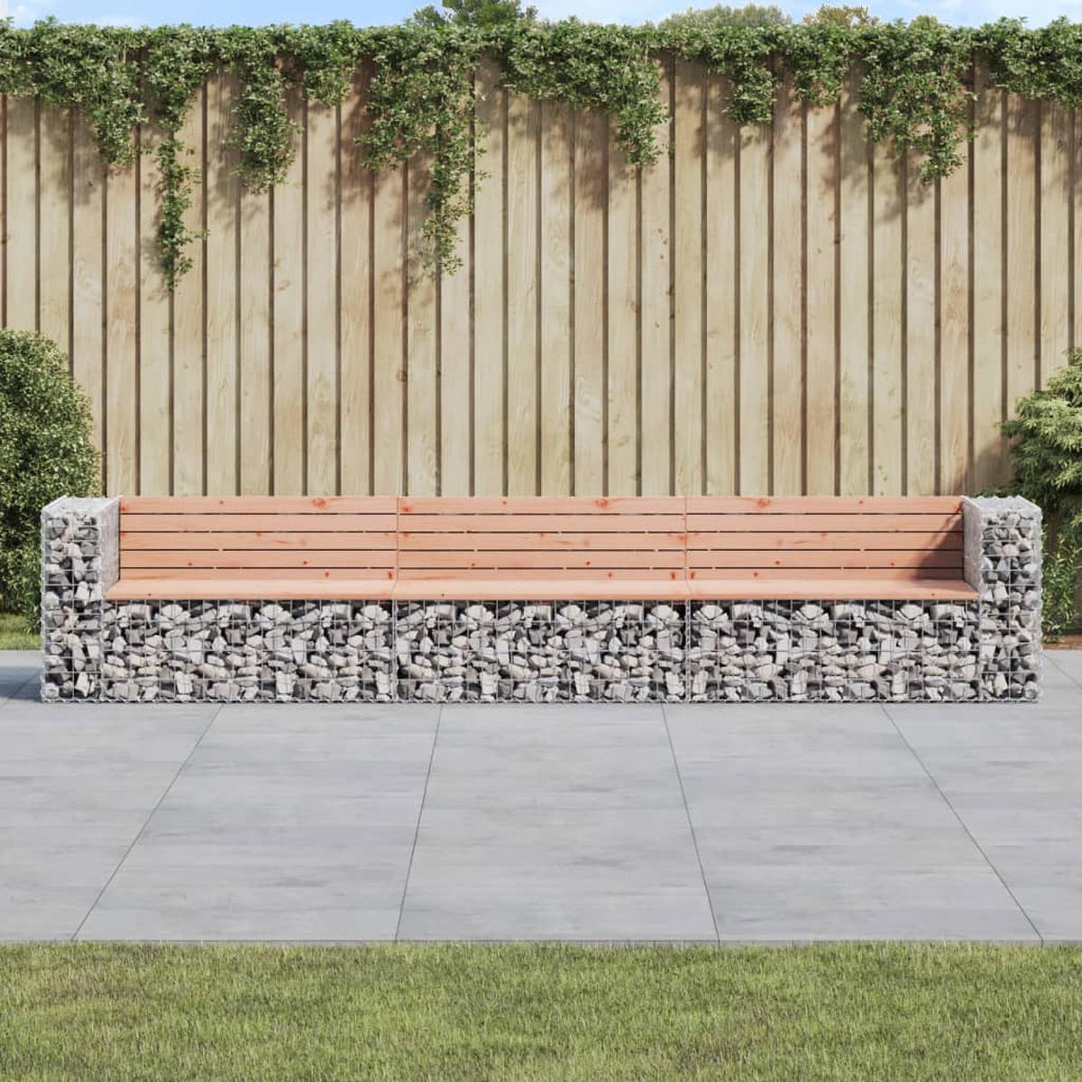 GARTENBANK Gabionen INO 347x71x65,5 cm Massivholz Douglasie - Silberfarben, Metall (347/65.5/71cm) - DELUKE