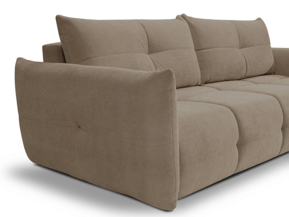 BETTSOFA MODA Beige Chenille-Stoff mit Schlaffunktion - Beige, Holz (245/86/110cm) - MASSENO