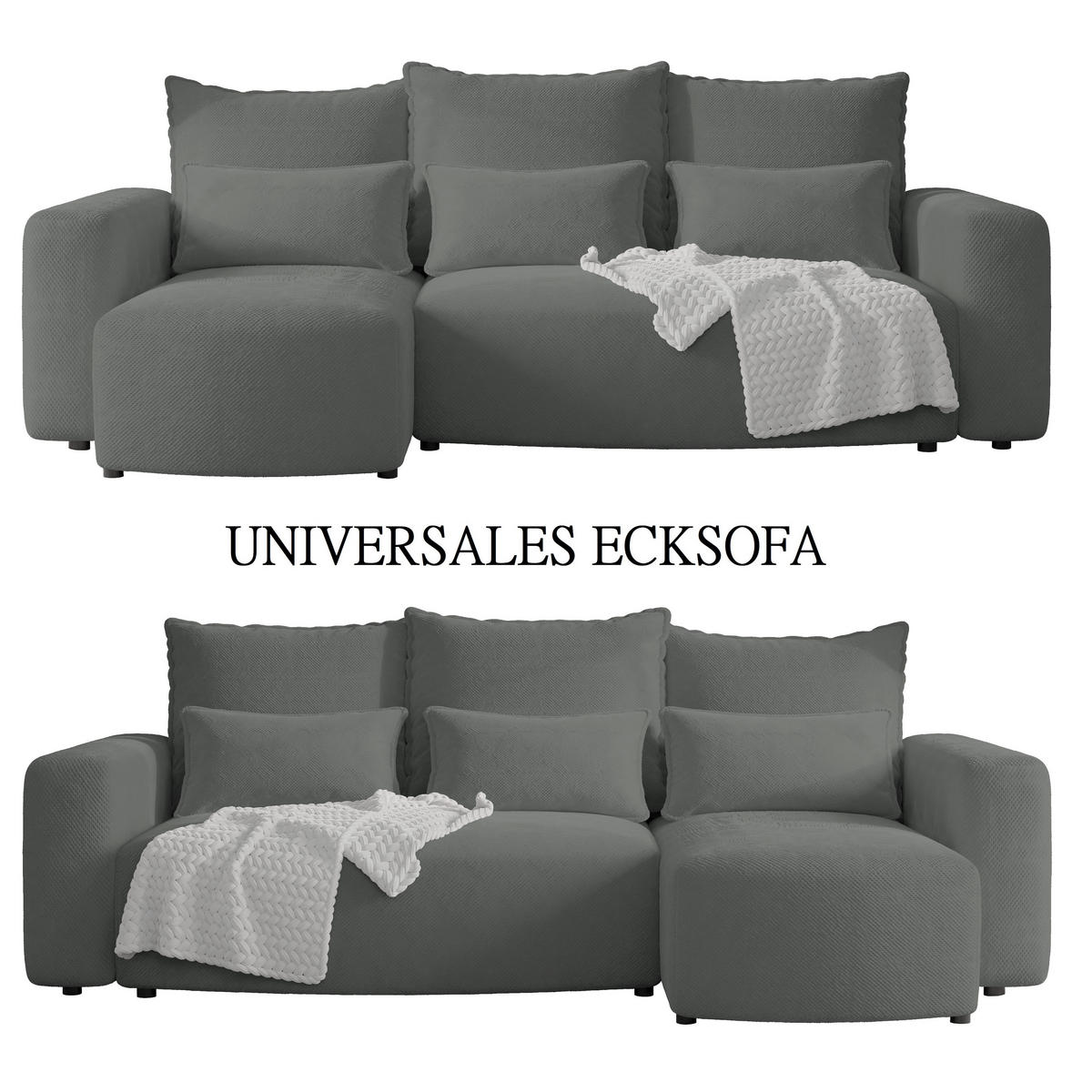 ECKSOFA Travis mit Bettkasten und Schlaffunktion, L-Form, Cord, Universal - Grau, Holzwerkstoff (248/148cm) - 4ALL HOME