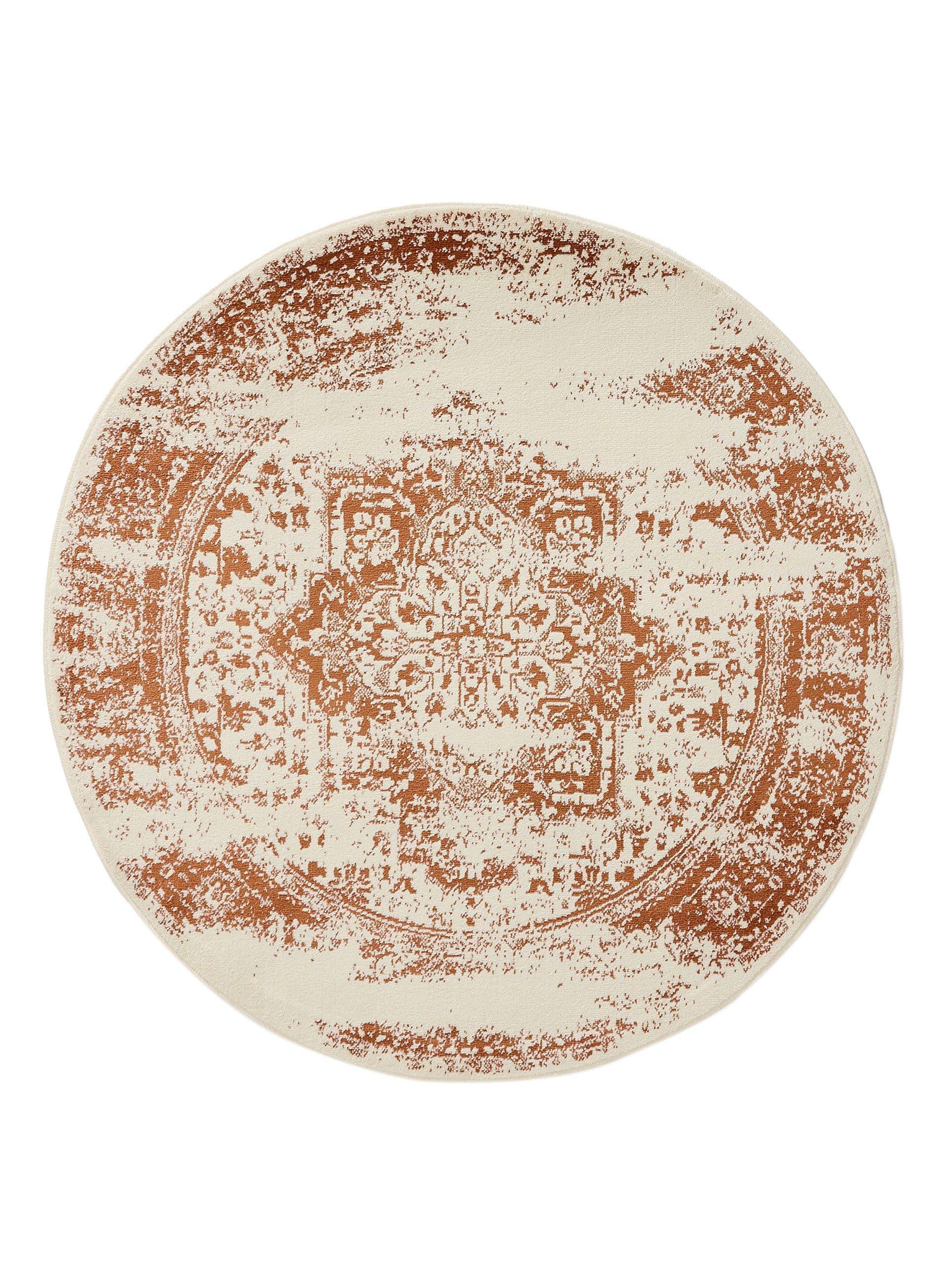 VINTAGE-TEPPICH Suki ø 160 cm rund - Creme/Orange, Kunststoff (160/160cm) - benuta
