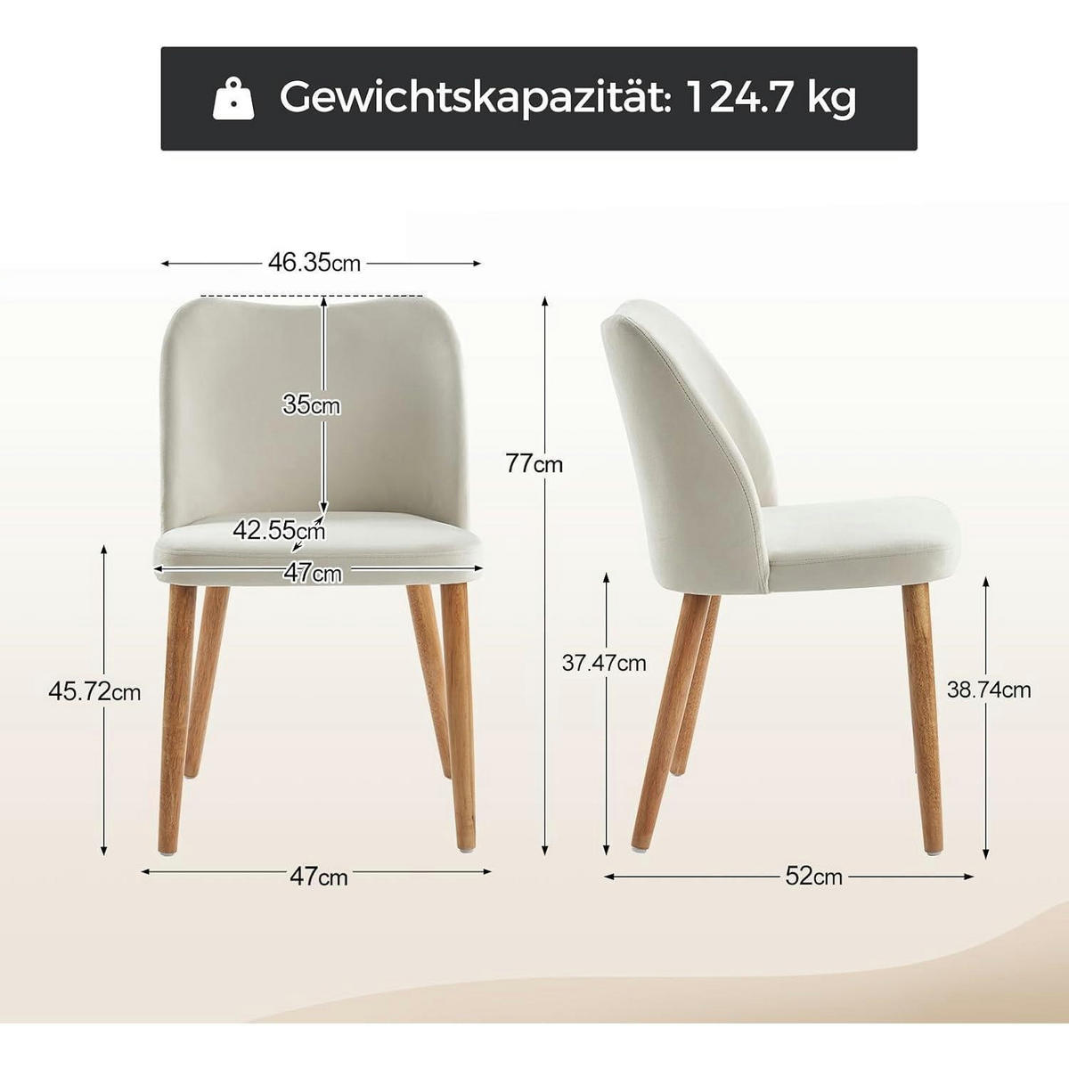 ESSZIMMERSTUHL 4er Set Weiß mit Holzbeinen - Weiß, Textil (47/77/51cm)
