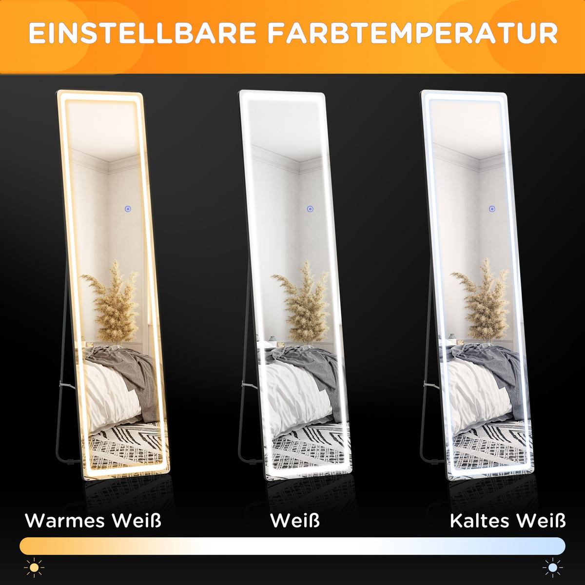 2 in 1 Standspiegel, Ganzkörperspiegel mit LED-Beleuchtung, Ankleidespiegel - Silberfarben, Glas (37/157.5/40cm) - HOMCOM