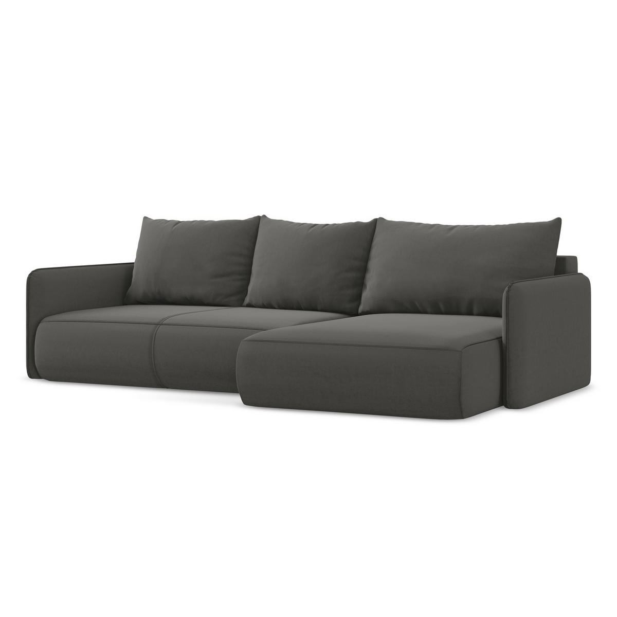ECKSOFA mit Schlaffunktion Samt Stoff Grau - Dunkelgrau/Schwarz, Kunststoff/Textil (240/148cm) - LaMiaSofa