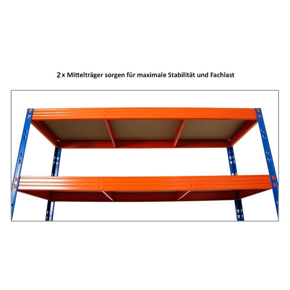 SCHWERLASTREGAL Rhino 180x160x60 cm 4 Spanplatten-Ebenen 16mm Fachlast 500 kg Blau/Orange - Blau/Orange, Metall (160/180/60cm) - PROREGAL