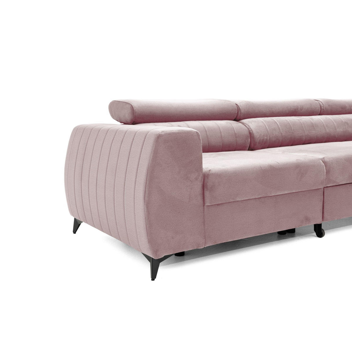 ECKSOFA PIERO MAXI Rechts mit Schlaffunktion 195x125 Velours Rosa - Pink/Schwarz, Holz/Textil (203/350cm) - Muffo