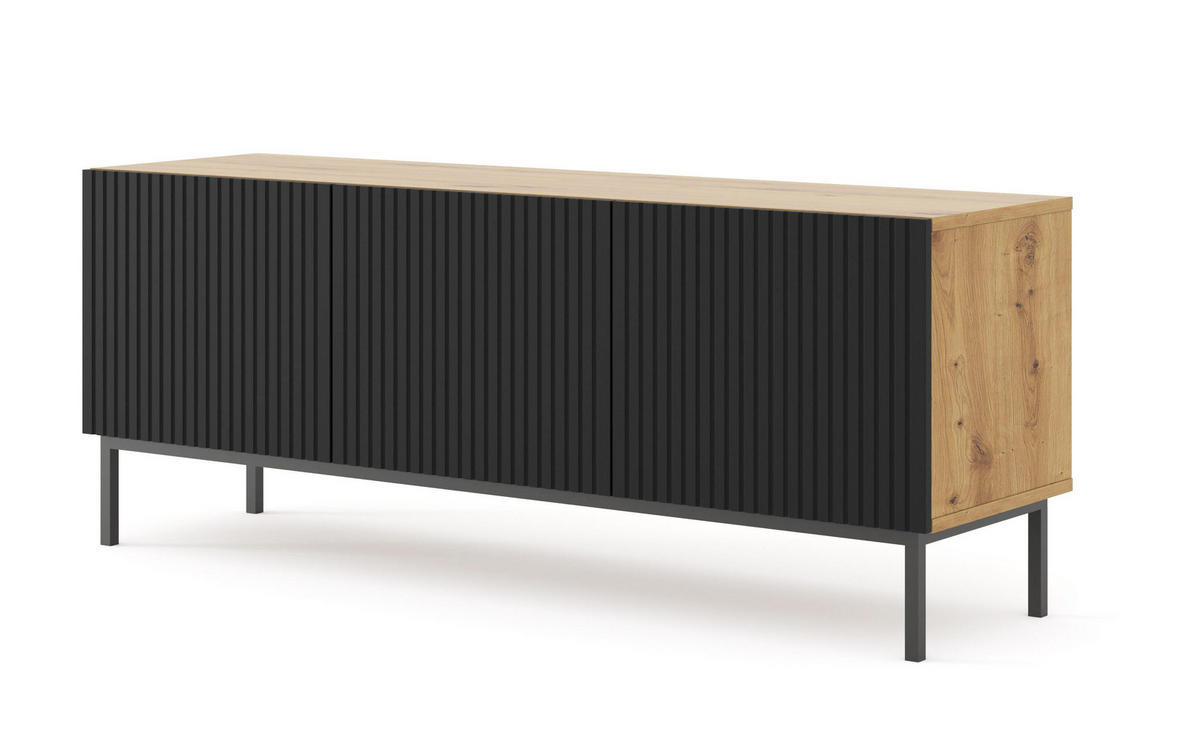 TV-LOWBOARD BEIGE - Beige/Schwarz, Holzwerkstoff (150/58/42cm) - FURNLUX