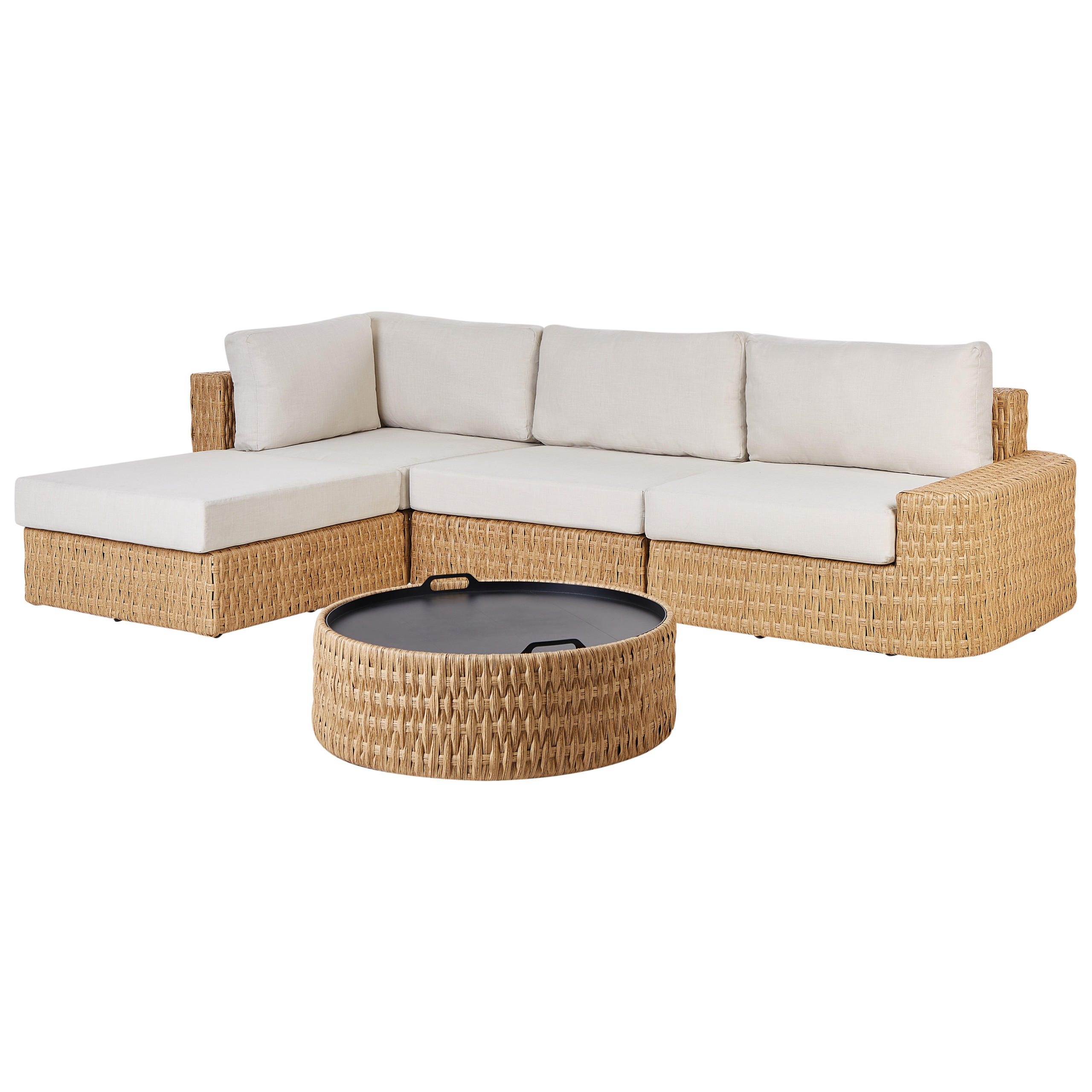 LOUNGE-SET 4-Sitzer Beige Oliveri - Beige/Naturfarben, Kunststoff - Beliani