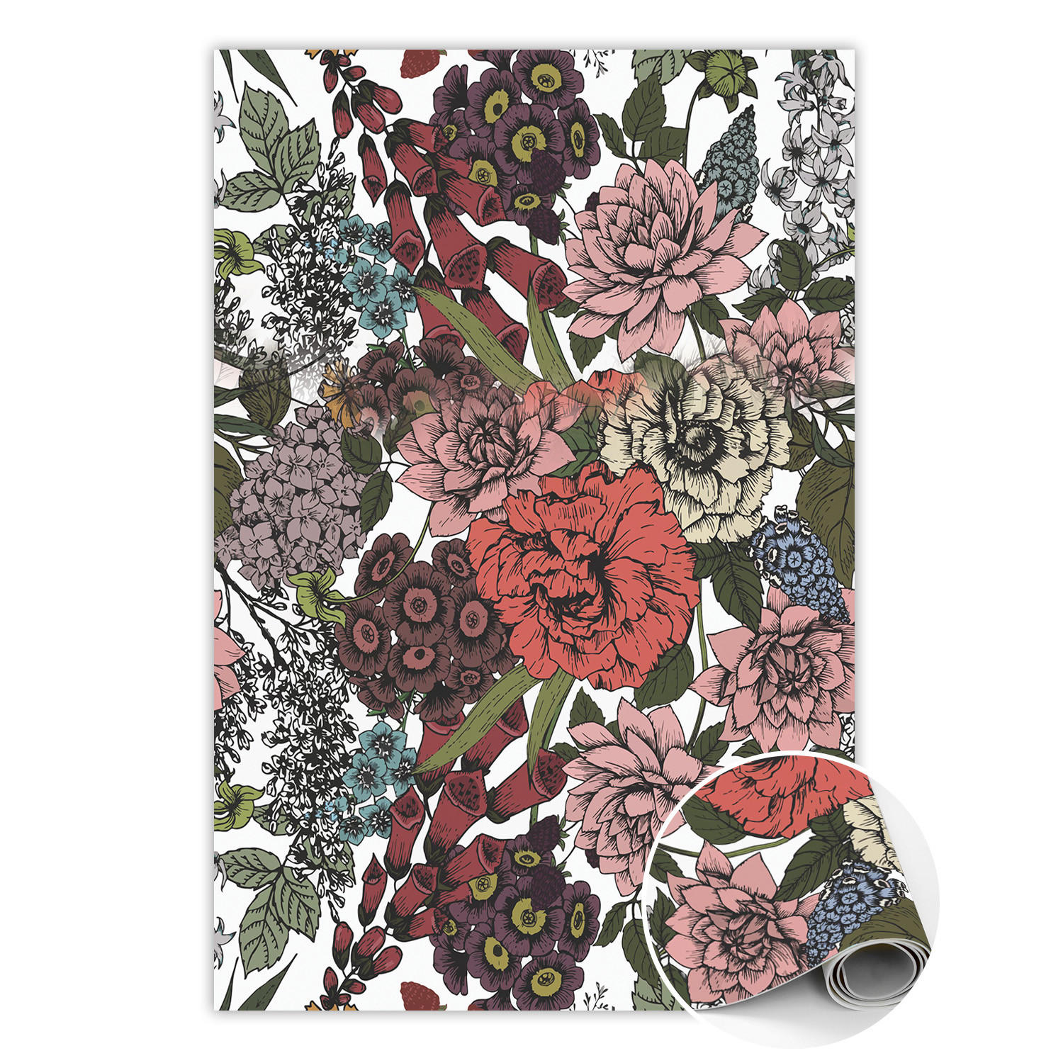 VINYL TEPPICH 150x225 cm Verschiedene Blumen - Weinrot, Kunststoff (150/225cm) - TULUP
