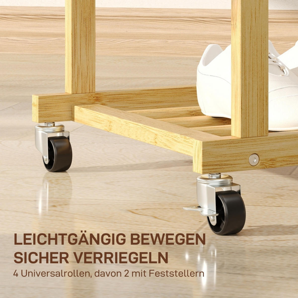 GARDEROBENSTÄNDER 80/40/160 cm aus Bambus mit 2 Kleiderstangen und Schuhablage - Naturfarben, Naturmaterialien (80/160/40cm) - BEAOK