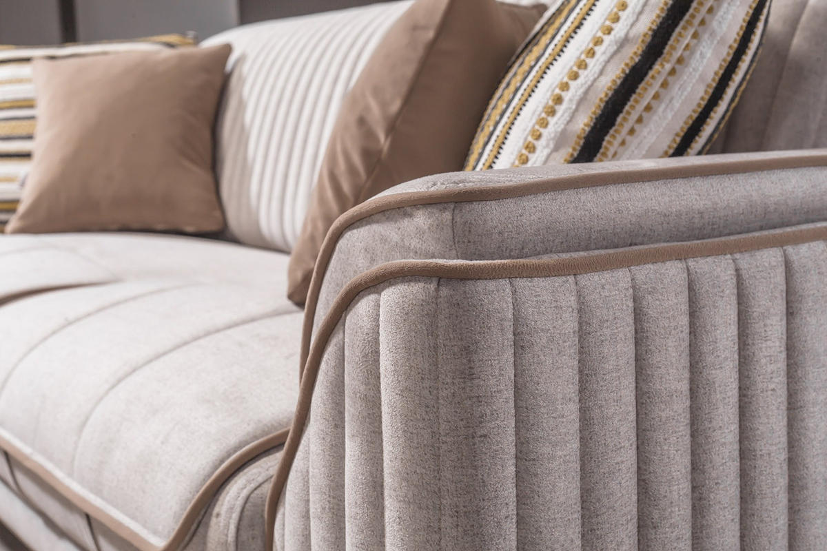 SITZGARNITUR Bond Creme Stellvariante:3+2 - Creme, Holz (227/85/100cm) - Villa Möbel