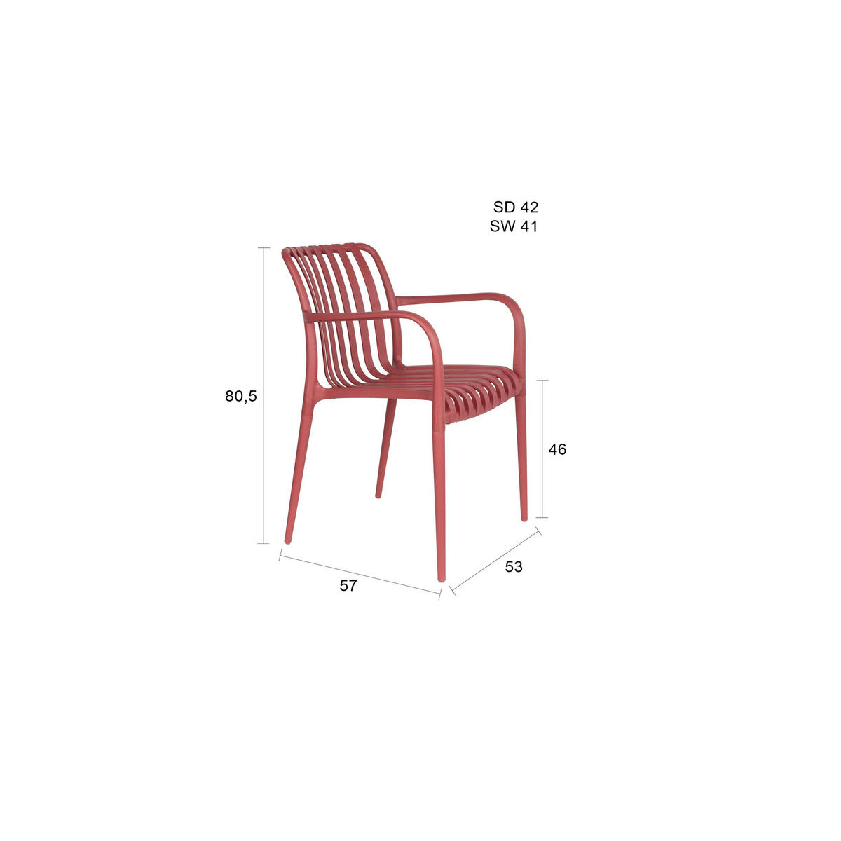 GARTENSTUHL Amae Rot - 4 er Set - Rot, Kunststoff (53/80.5/57cm) - Housecraft Living