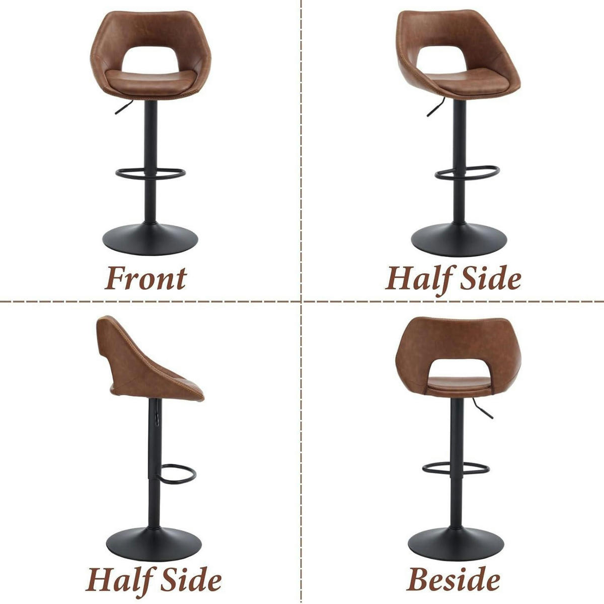 BARHOCKER 4er Set höhenverstellbar drehbar mit Rückenlehne und schwarzer Fußstütze, braun - Braun, Kunststoff (51/106.5/51cm)
