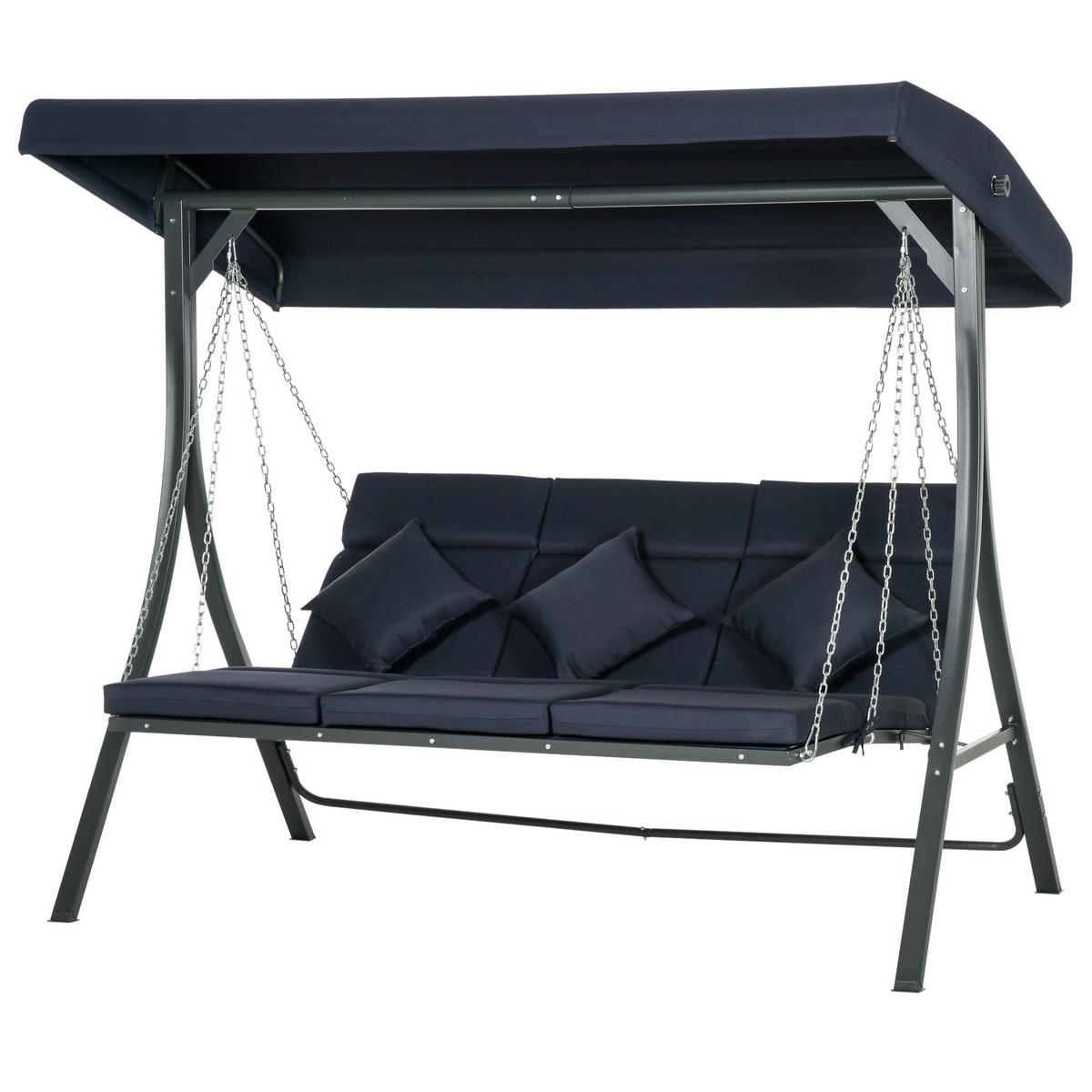 HOLLYWOODSCHAUKEL DE-07024 3 Personen, verstellbares Sonnendach Dunkelblau - Schwarz/Dunkelblau, Textil/Metall (198/168/118cm) - ComfortXL