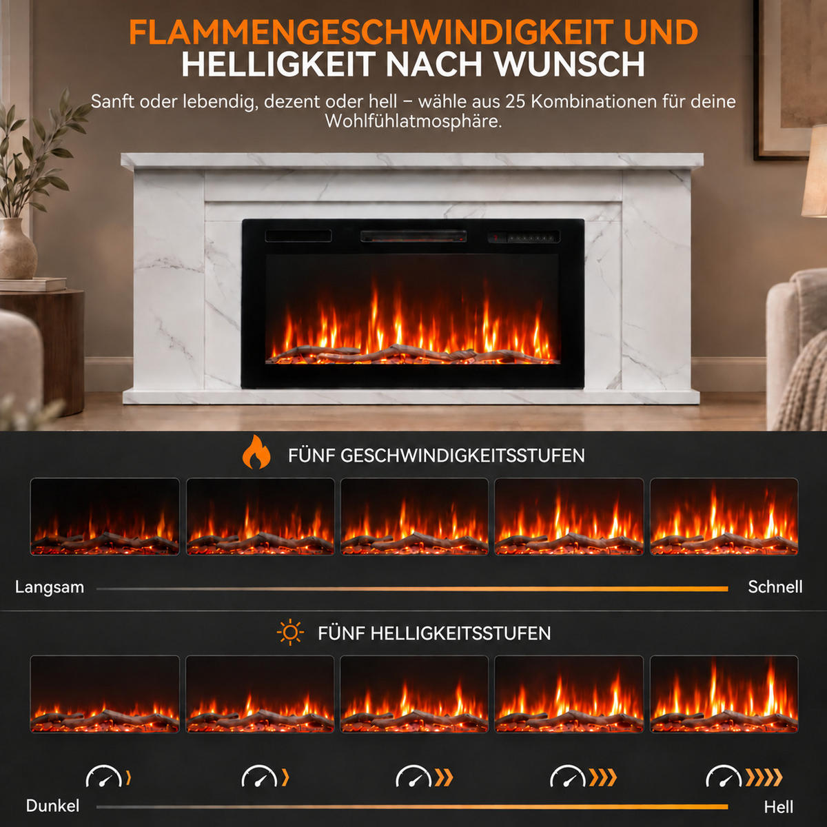 ELEKTROKAMIN mit Schrank, , 36 Zoll, 1000/2000 W Heizleistung, Steuerung über App - Weiß, Holzwerkstoff (27.5/66/152cm)